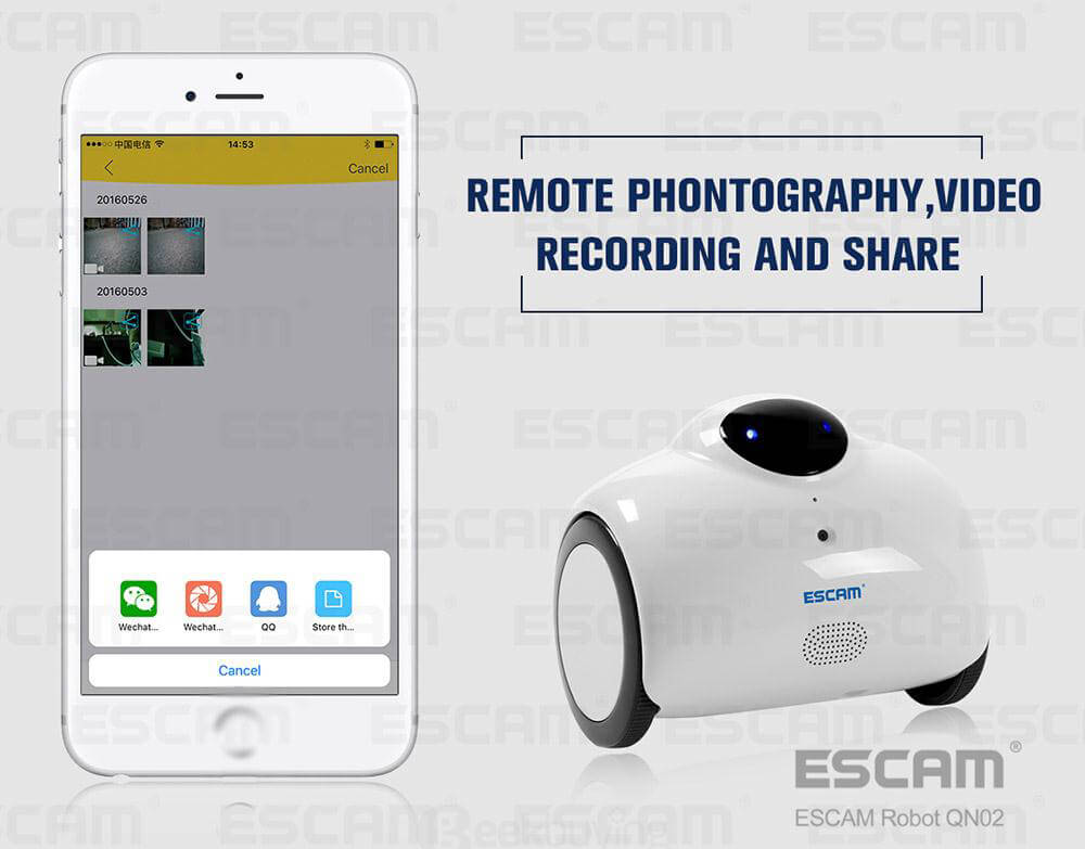 ESCAM Robot QN02 720P WiFi Mobile Camera Touch Interactive Move Laugh Automatically Charge Support Remote Video - White