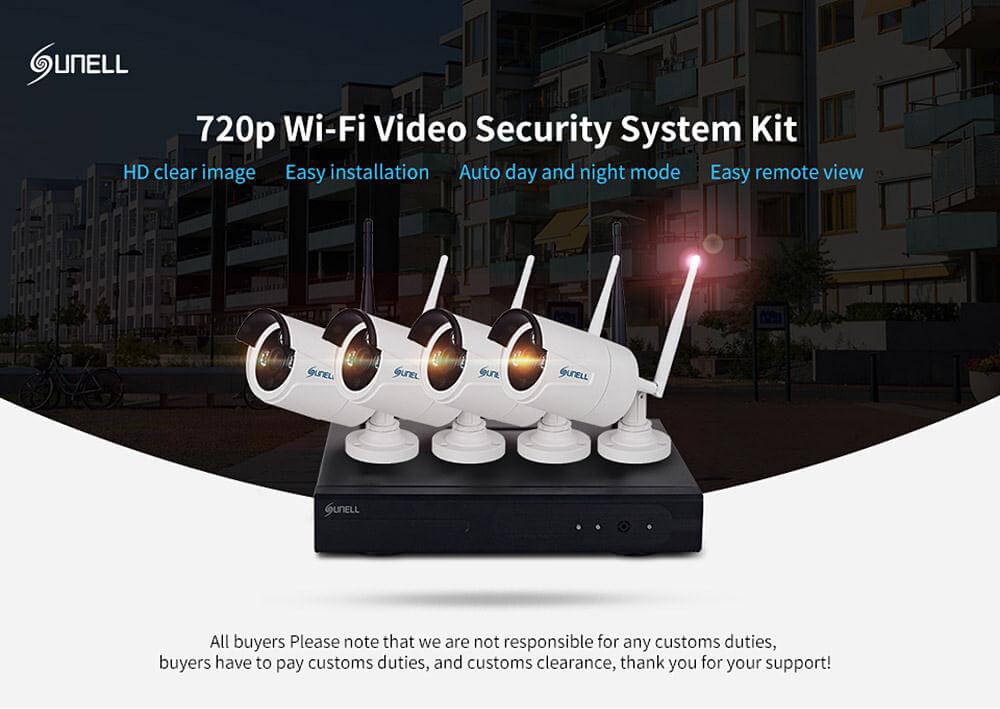 Sunell EA-9229X 4CH 720p WiFi Video Security System Kit 3D NR with Low Noise IP66 Waterproof
