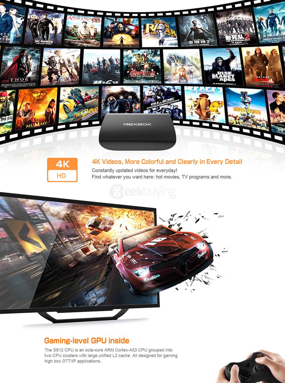 NEXBOX A1 Android 6.0 Amlogic S912 KODI 4K TV BOX 2G/16G 2.4G+5G WIFI 1000M LAN Bluetooth