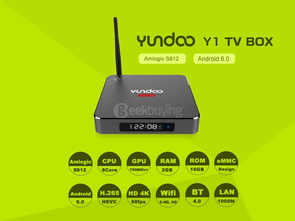 YUNDOO Y1 Android 6.0 Amlogic S912 TV BOX 2G/16G 2.4G+5G WIFI Bluetooth 1000M LAN KODI