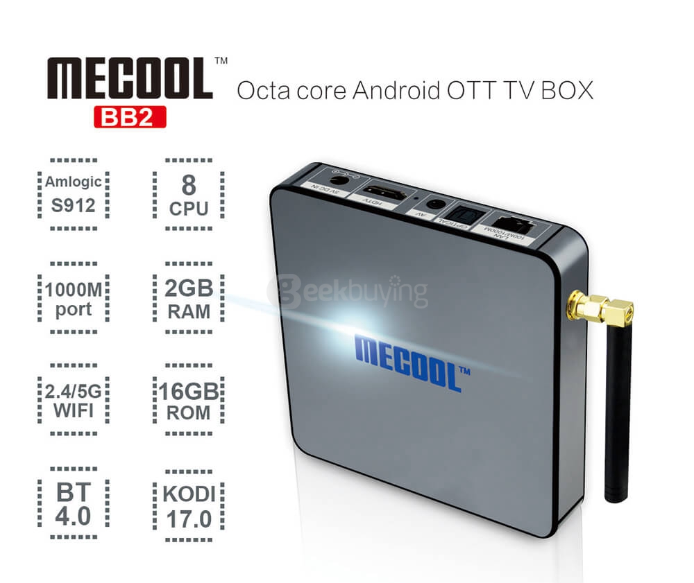 [Spain Stock]MECOOL BB2 Android 6.0 Amlogic S912 Octa Core KODI 17.0 Preinstalled TV BOX 2G/16G 802.11AC WIFI Bluetooth 1000M LAN OTA Upgrade