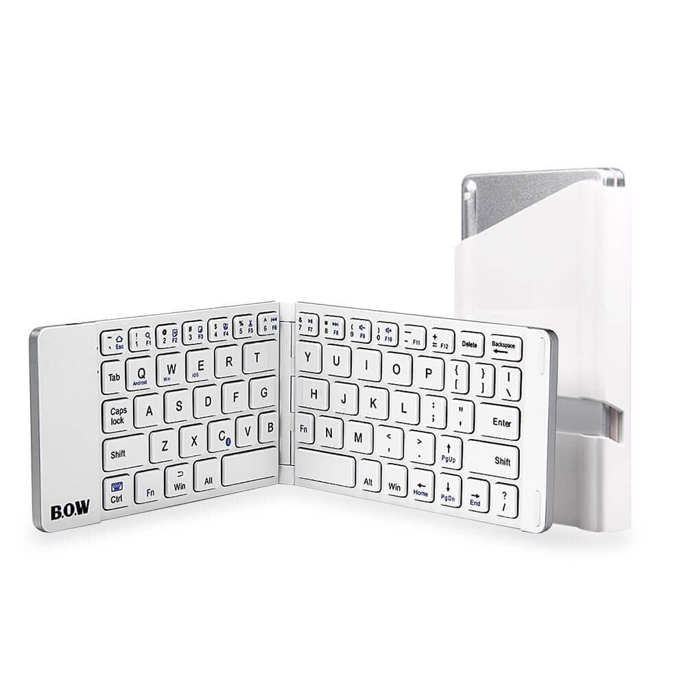 B.O.W Aluminum Foldable Bluetooth Wireless Keyboard for iOS Android Windows Device - White