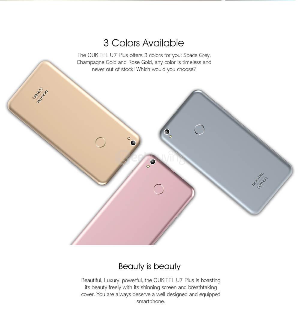 [HK Stock]OUKITEL U7 PLUS 5.5inch HD Android 6.0 4G LTE Smartphone MT6737 Quad Core 2GB RAM 16GB ROM 13.0MP Cameras Touch ID OTG - Rose Gold