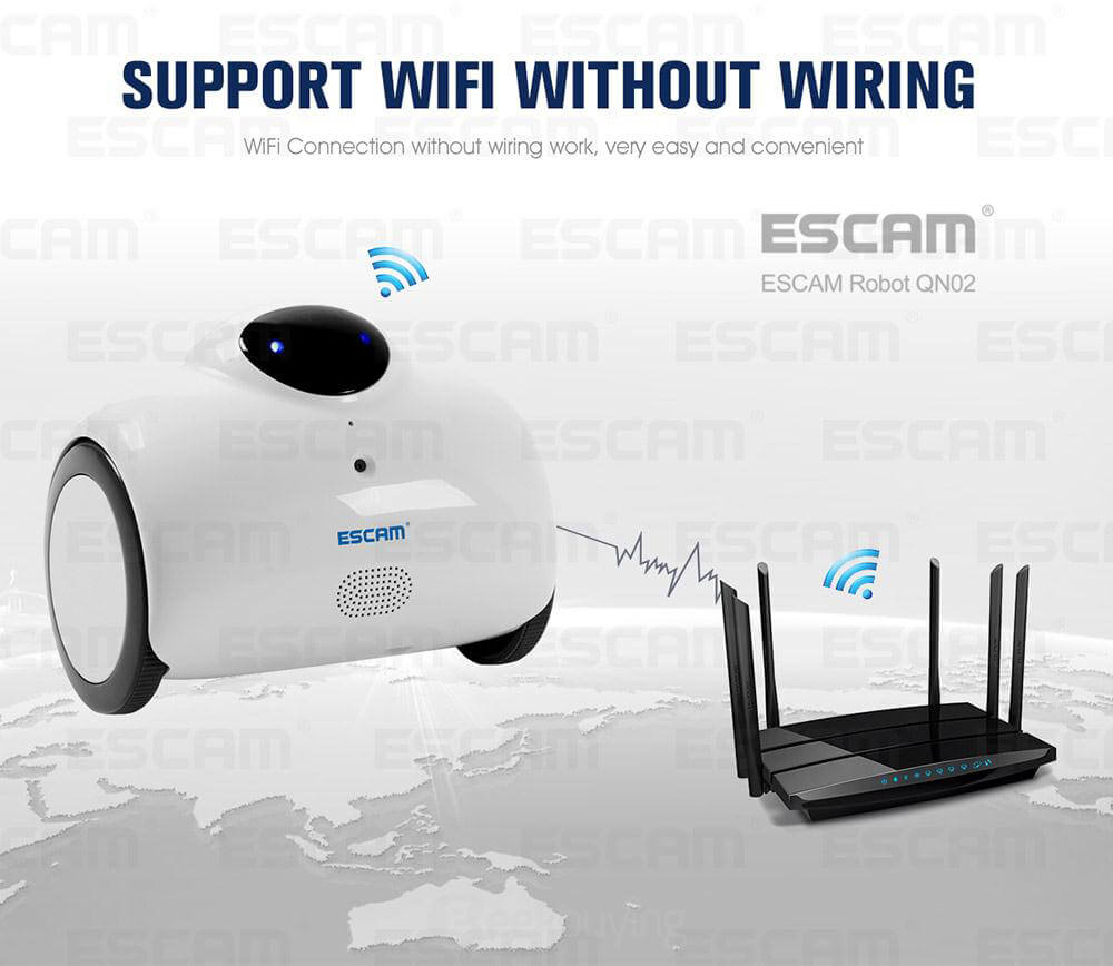 ESCAM Robot QN02 720P WiFi Mobile Camera Touch Interactive Move Laugh Automatically Charge Support Remote Video - White