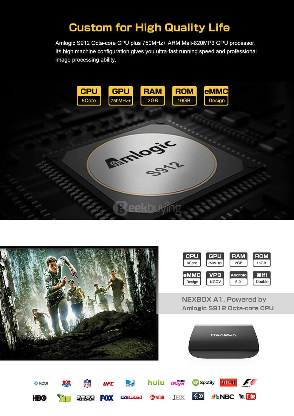 NEXBOX A1 Android 6.0 Amlogic S912 KODI 4K TV BOX 2G/16G 2.4G+5G WIFI 1000M LAN Bluetooth