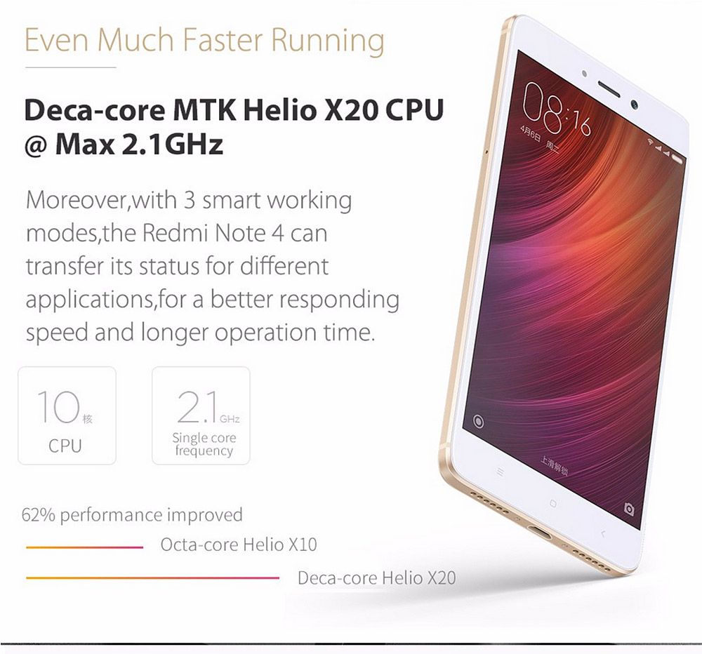 [HK Stock]Xiaomi Redmi Note 4 5.5inch FHD 2.5D Arc Screen MIUI 8 4G LTE Smartphone Helio X20 MT6797 Deca Core 3GB RAM 32GB ROM 13.0MP Touch ID 4100mAh Metal Body - Gold