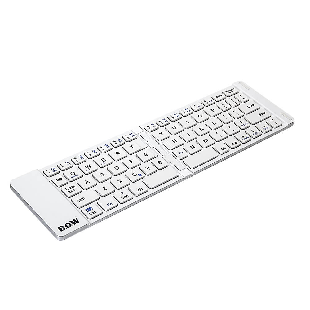 B.O.W Aluminum Foldable Bluetooth Wireless Keyboard for iOS Android Windows Device - White