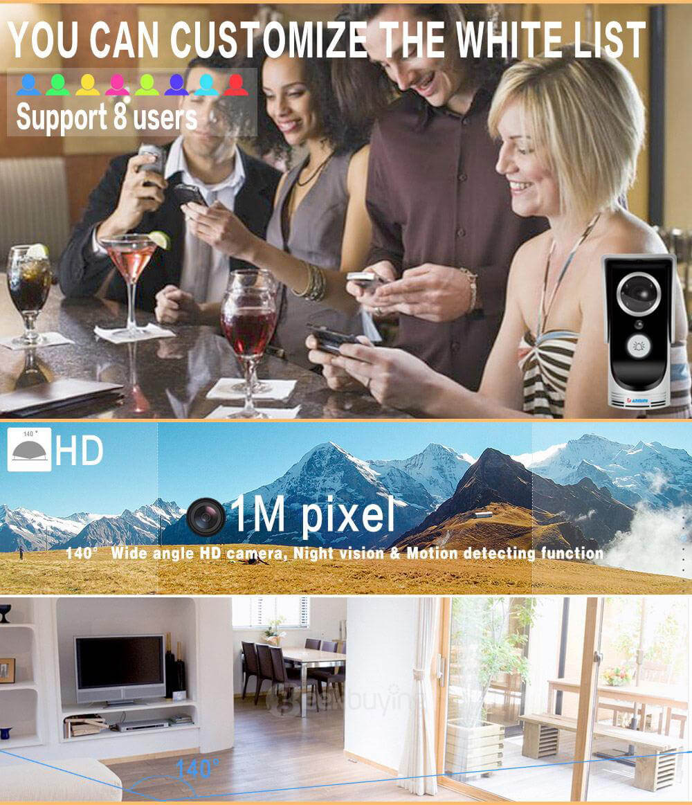 WF-Doorbell-I WIFI Video Door Phone Intercom Doorbell Home Security Camera Monitor Remote Unlock with Night Vision - Silver