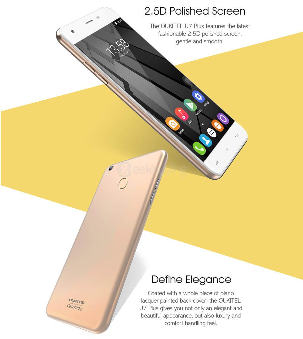 [HK Stock]OUKITEL U7 PLUS 5.5inch HD Android 6.0 4G LTE Smartphone MT6737 Quad Core 2GB RAM 16GB ROM 13.0MP Cameras Touch ID OTG - Gray