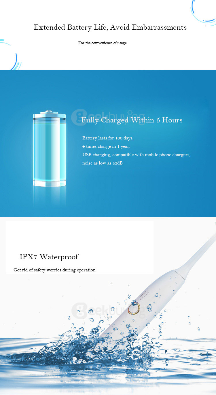 ESBIO NM-TB-X5 IPX7 Rechargeable Electric Ultrasonic Toothbrush Washable Inductive Charging Tooth Brush - Blue