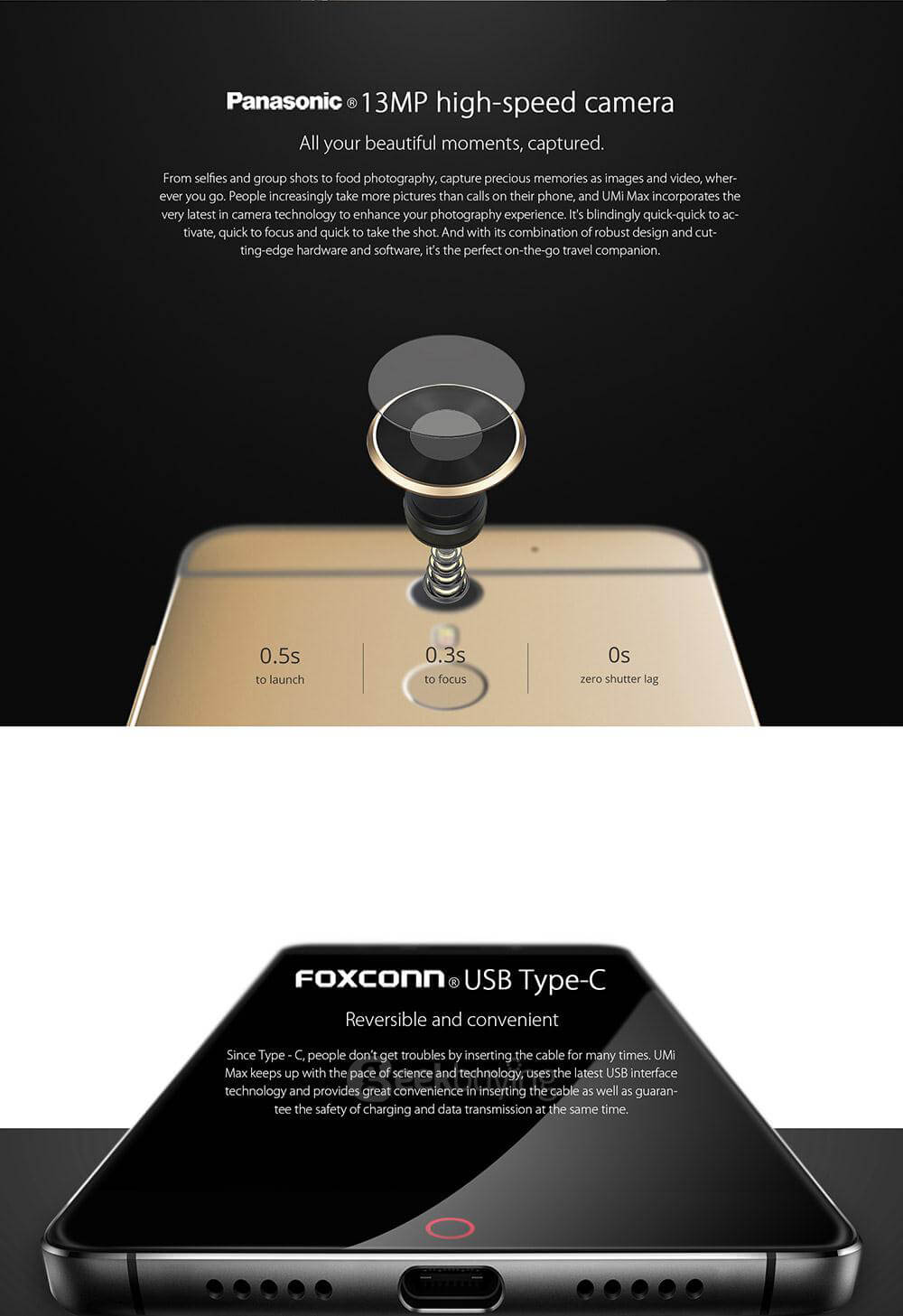 [HK Stock]UMI MAX 5.5inch FHD 4G LTE 4000mAh Android 6.0 Smartphone MT6755 Helio P10 Octa Core 3GB 16GB 13.0MP Touch ID Type-C LED Notification - Gold