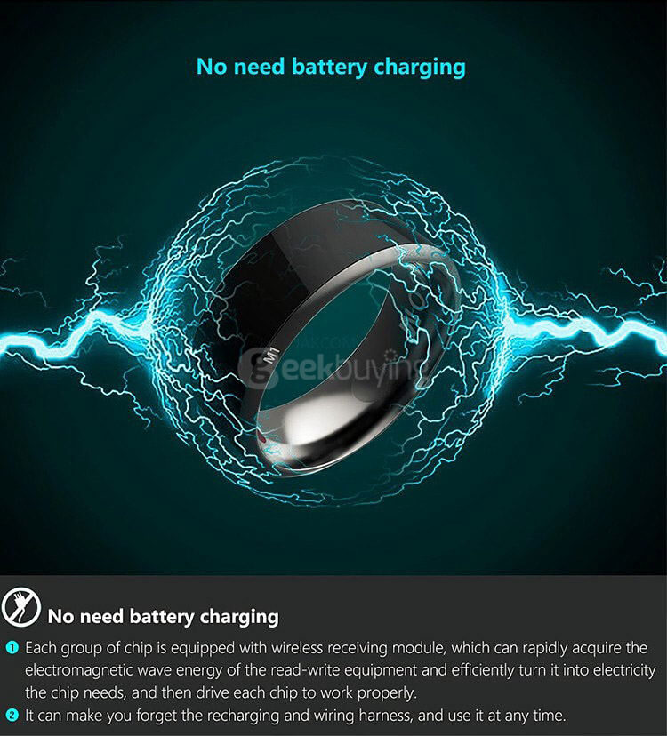 Jakcom R3 Smart Magic Ring App Enabled NFC Technology Health Module Waterproof Dust-proof Fall-proof For Android iOS Smartphones Size 12 - Black