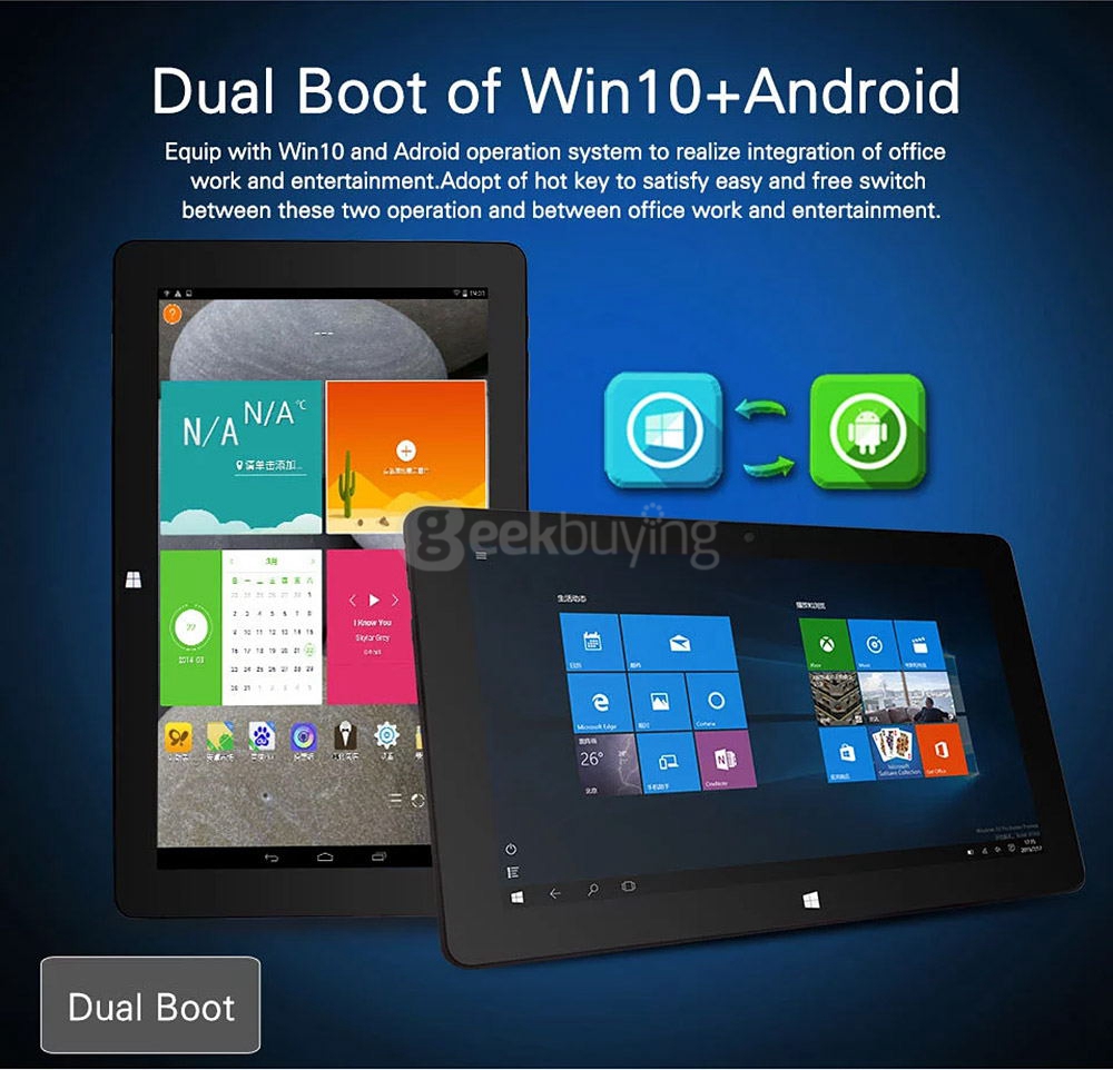 Jumper EZpad 4SE 2in1 Tablet 10.6 inch Dual Boot Windows 10 + Android 5.1 2GB/32GB Intel Z3735F Quad Core 1.83GHz IPS 1366*768 - Black
