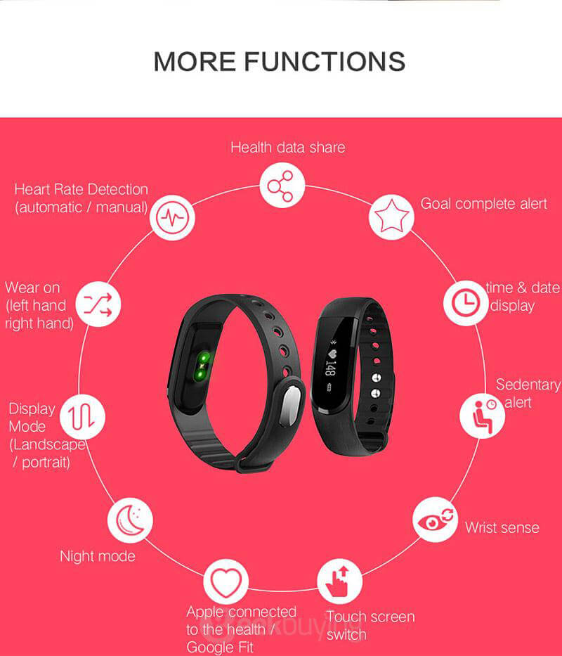 Makibes ID101 Smart Bracelet Bluetooth 4.0 Heart Rate Monitor Pedometer Sleep Tracker Call Reminder Remote Camera Anti-lost for Android iOS - Black