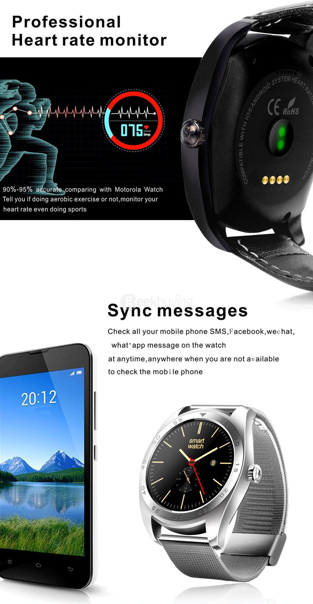 K89 Bluetooth 4.0 Smart Watch MTK2502C Heart Rate Monitor Pedometer Sleep Tracker Infomation Push for Android iOS (Metal Strap) - Black