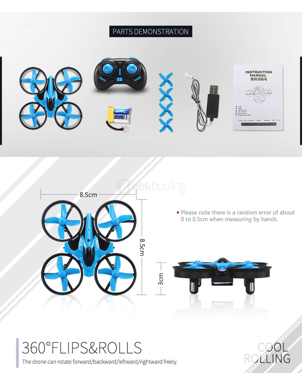 Tiny Whoop Combo: JJRC H36 Mini RC Quadcopter Blue + FX797T 600TVL 5.8G 25mW Micro Camera