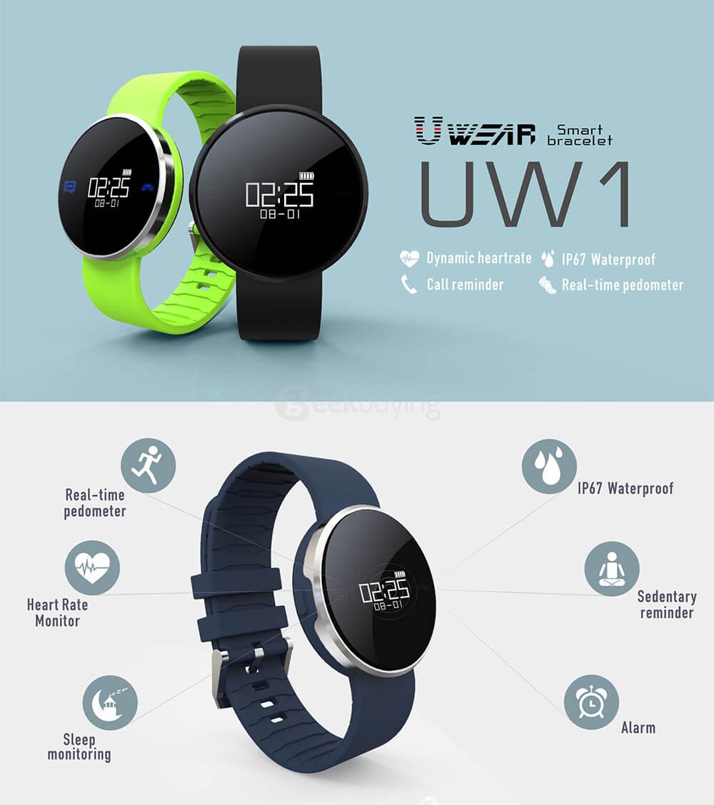 Makibes UW1 Bluetooth 4.0 Smart Bracelet Heart Rate Monitor Sleep Fitness Tracker Call Reminder IP67 Waterproof for Android iOS - Green