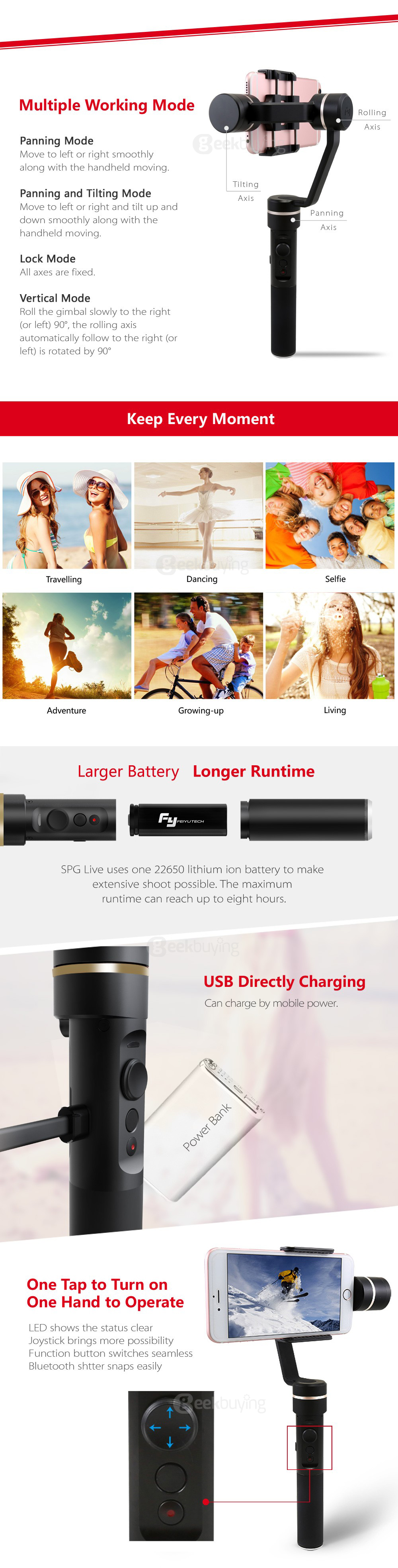 Feiyu Tech FY-SPG Live 3-Axis Handheld Steady Gimbal for 4-5.5 Inches Smartphones Iphone 6s+ 6s Samsung Xiaomi