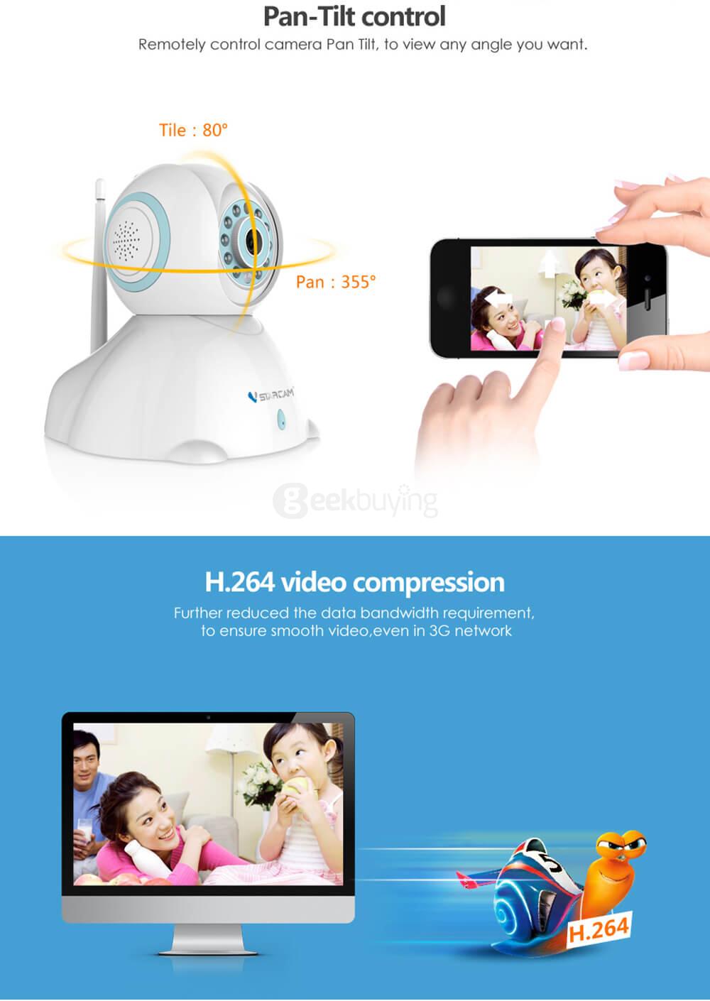 Vstarcam C7842WIP 720P HD WiFi IP Camera H.264 video compression 1.0 Megapixel - White + Blue
