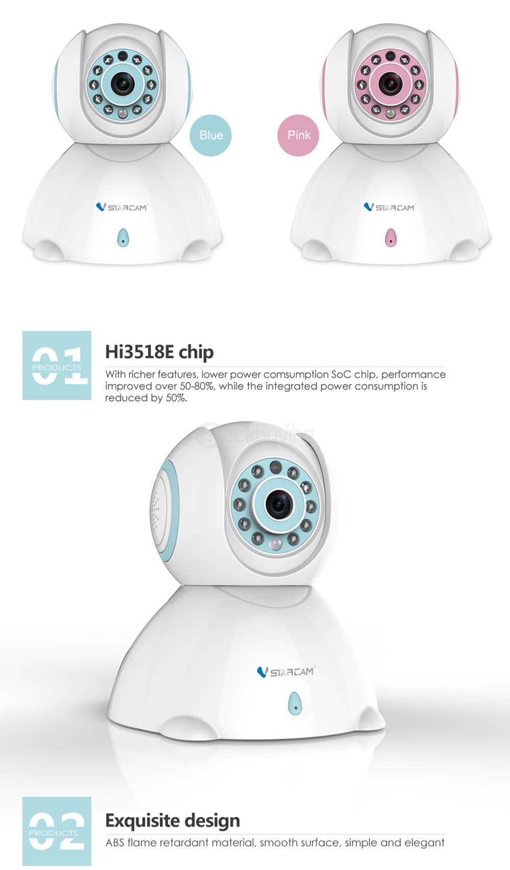 Vstarcam C7842WIP 720P HD WiFi IP Camera H.264 video compression 1.0 Megapixel - White + Blue