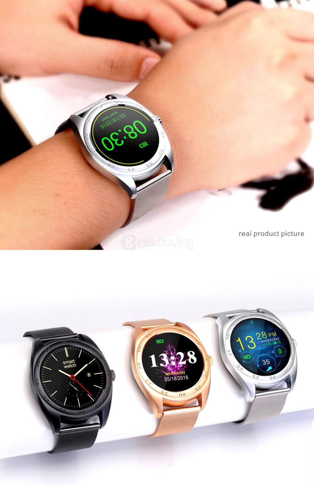 K89 Bluetooth 4.0 Smart Watch MTK2502C Heart Rate Monitor Pedometer Sleep Tracker Infomation Push for Android iOS (Metal Strap) - Black