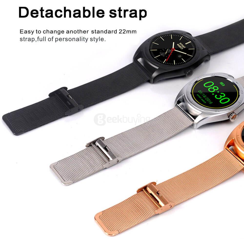 K89 Bluetooth 4.0 Smart Watch MTK2502C Heart Rate Monitor Pedometer Sleep Tracker Infomation Push for Android iOS (Metal Strap) - Black