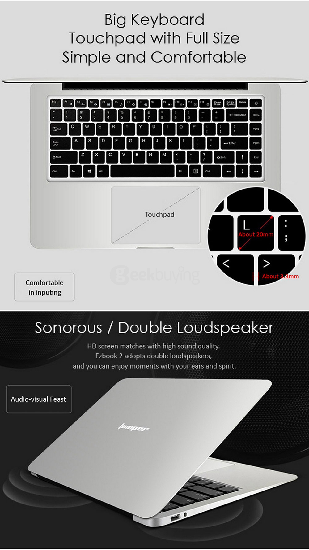 Jumper EZbook 2 Ultrabook Laptop Intel Cherry Trail Z8350 14.1 inch Windows 10 Home 4GB/64GB Quad Core 1.92GHz LED Screen 1920*1080 - Silver