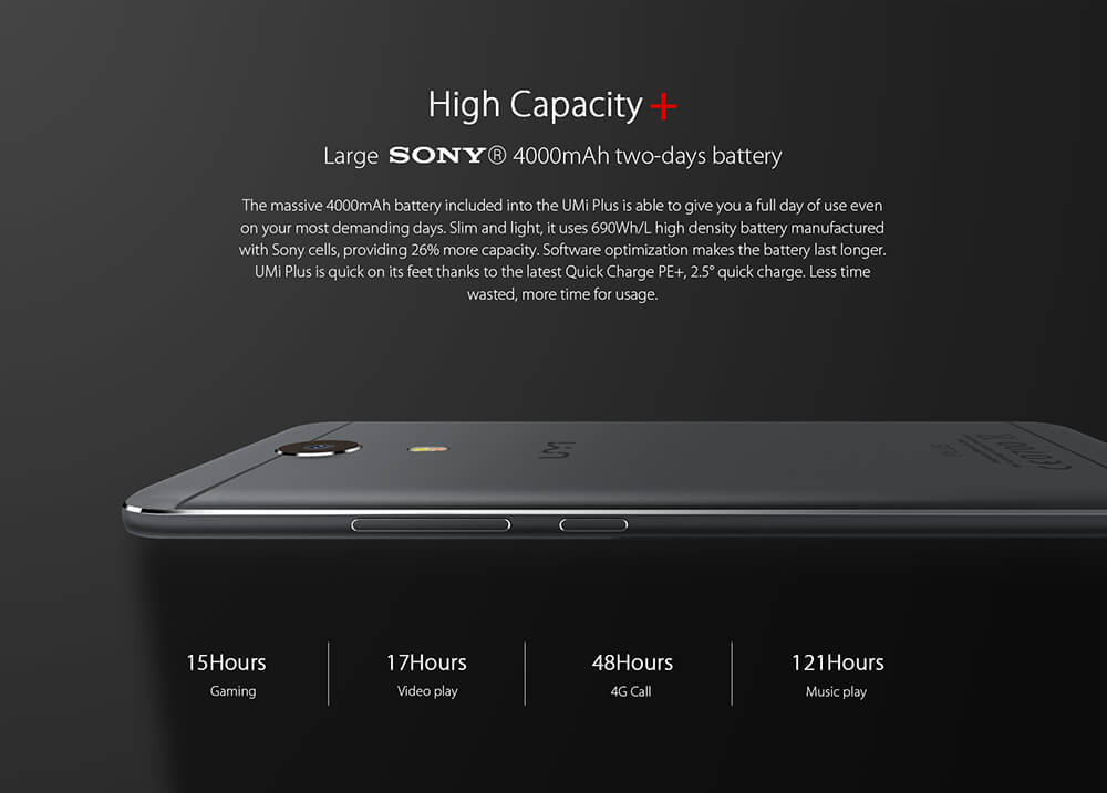 [HK Stock]UMI PLUS 5.5inch FHD 2.5D Screen 4G LTE Android 6.0 Smartphone MT6755 Helio P10 Octa Core 4GB 32GB 13.0MP 4000mAh Fast Charge Touch ID Type-C - Gold