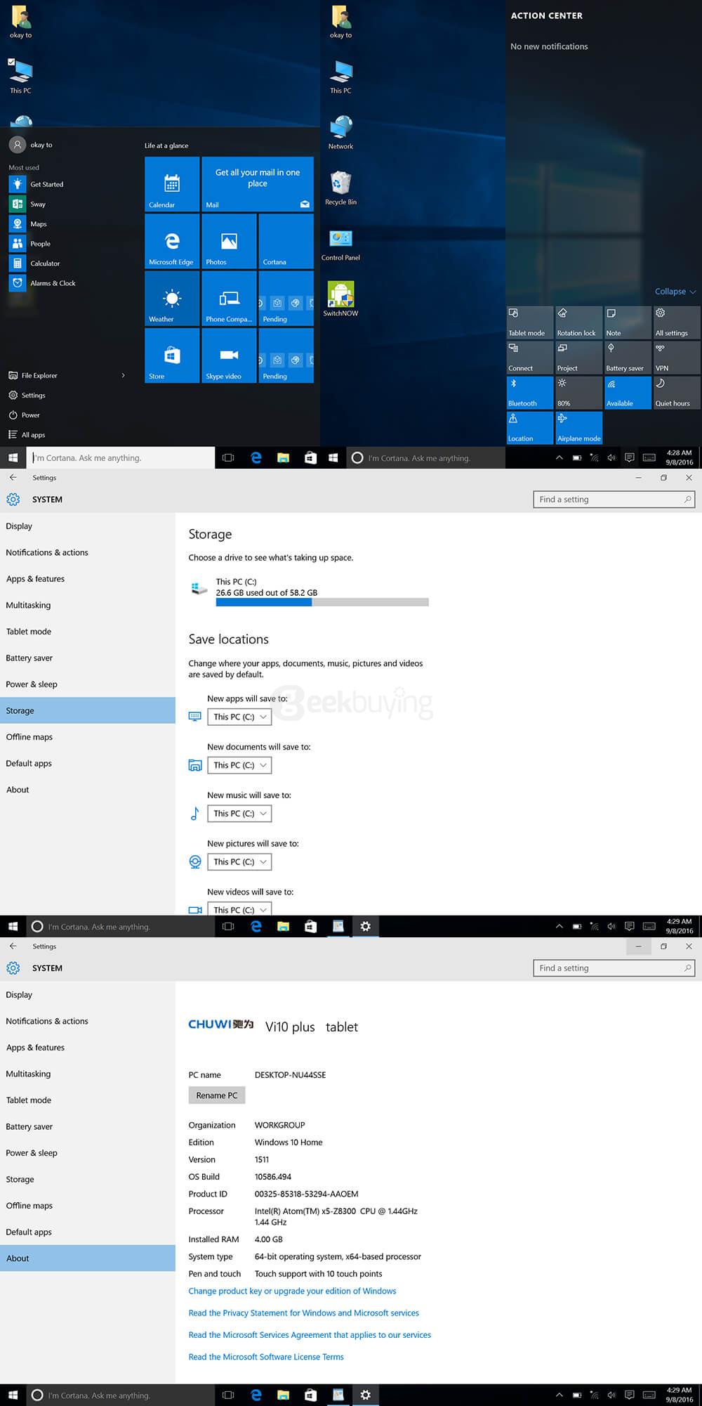 CHUWI Hi10 Plus Tablet PC 10.8 inch Windows 10 + Remix OS 2.0 4GB/64GB Intel Cherry Trail Z8300 Quad Core 1.84GHz IPS 1920*1280 Type-C - Gray