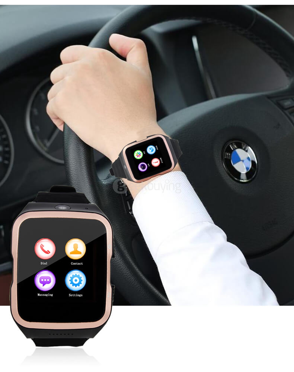 ZGPAX S83 3G Smart Watch Phone Android 5.1 MTK6580 Quad Core 1.3GHz 512MB/8GB 5.0MP Camera WiFi Bluetooth 4.0 GPS - Black