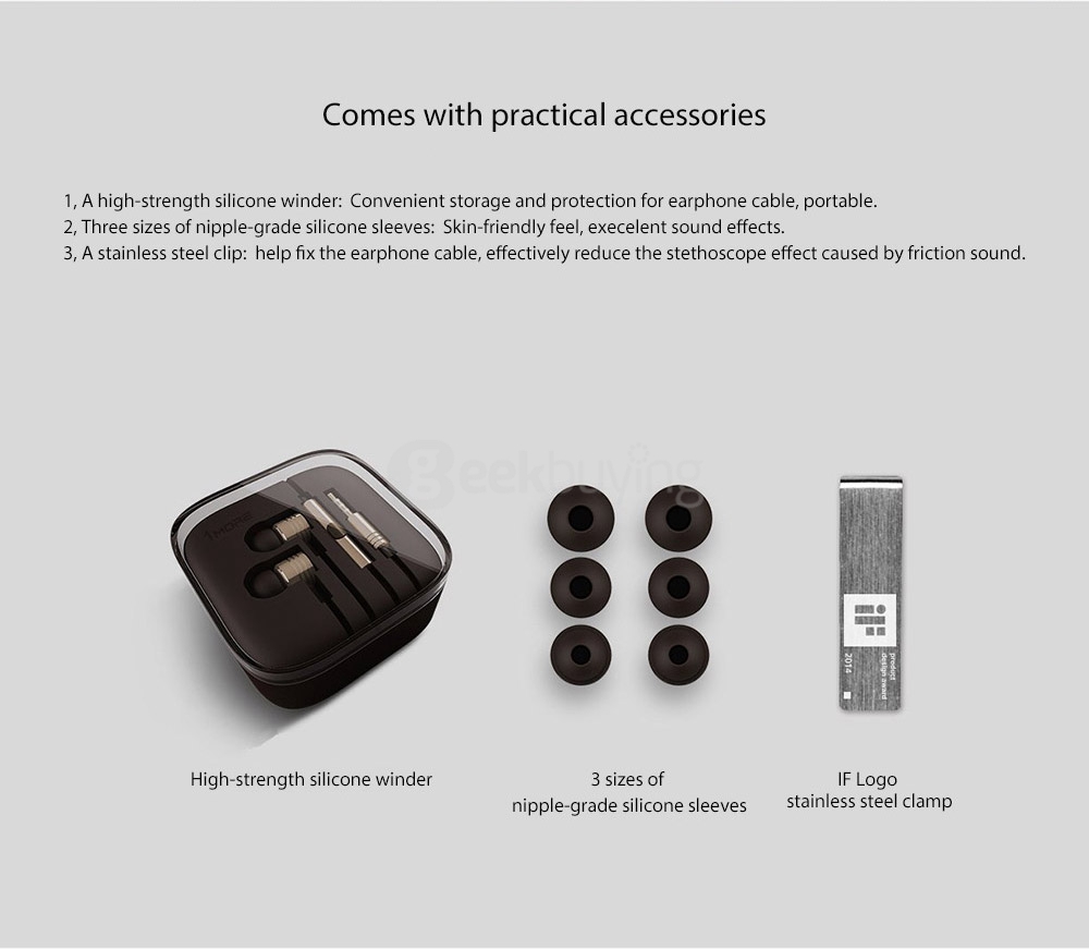 Original Xiaomi 1More Piston Classic In-Ear Wired Earphones with Microphone & Remote for Android iOS - Gray