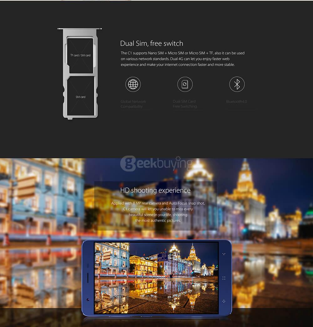 [HK Stock]Elephone C1 5.5inch HD 4G LTE Android 6.0 Smartphone MT6737 Quad Core 1.3GHz 2GB RAM 16GB ROM 13.0MP Touch-ID OTG Metal Body - Gold