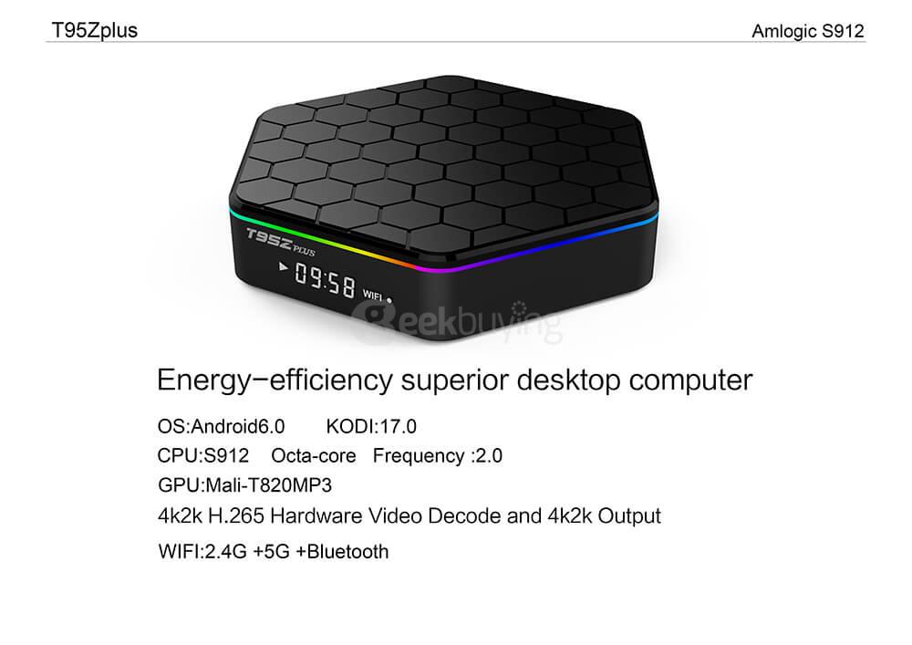 T95Z Plus Amlogic S912 Android 6.0 2G/16G TV BOX 2.4G+5G Dual Band WIFI Gigabit LAN Bluetooth KODI LED Display