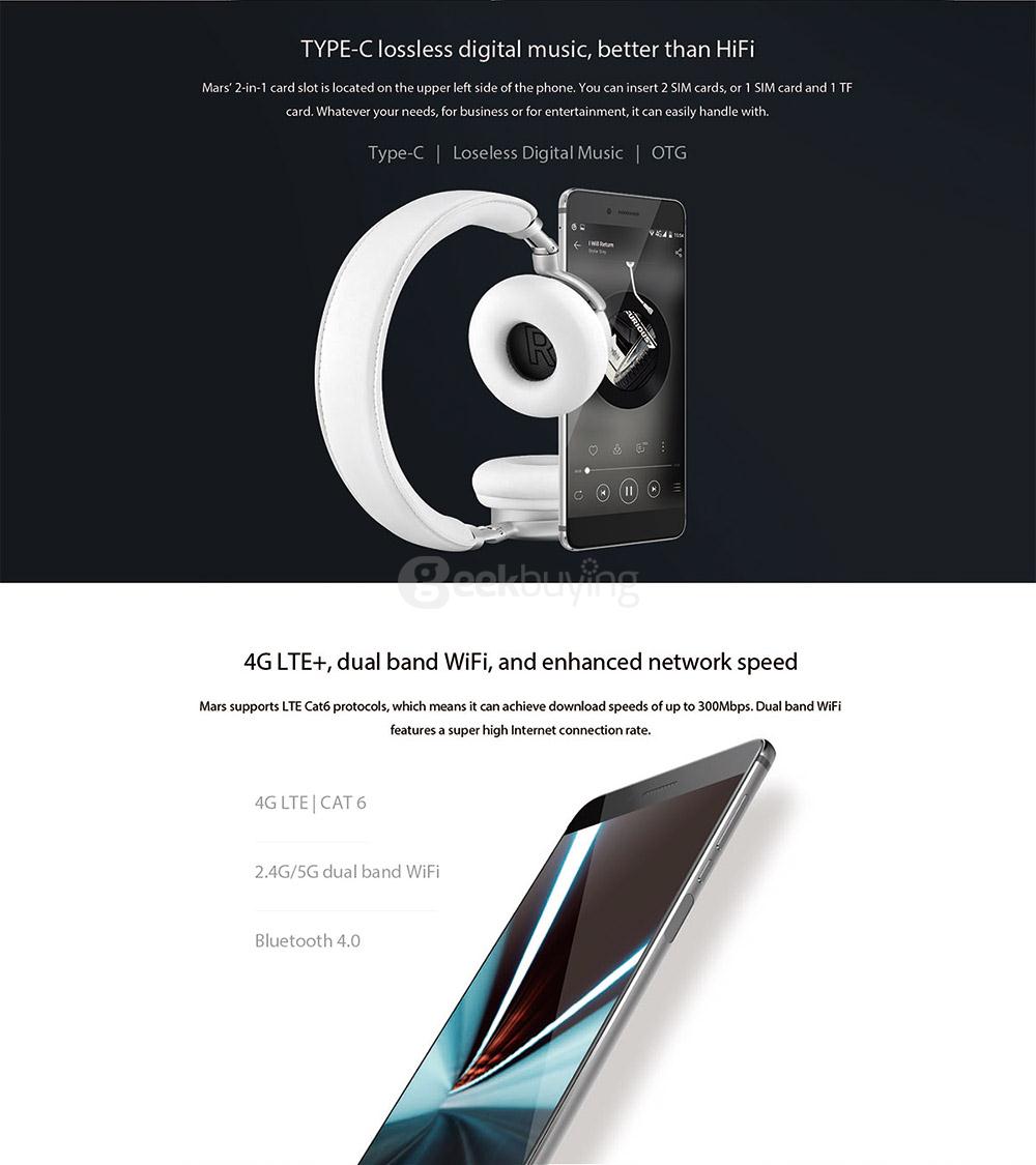 [HK Stock]Vernee Mars 5.5inch FHD 4G LTE Android 6.0 Smartphone Helio P10 MTK6755 Octa Core 4GB 32GB 13.0MP Touch ID Type-C OTG Fast Charge Metal Body - Gold