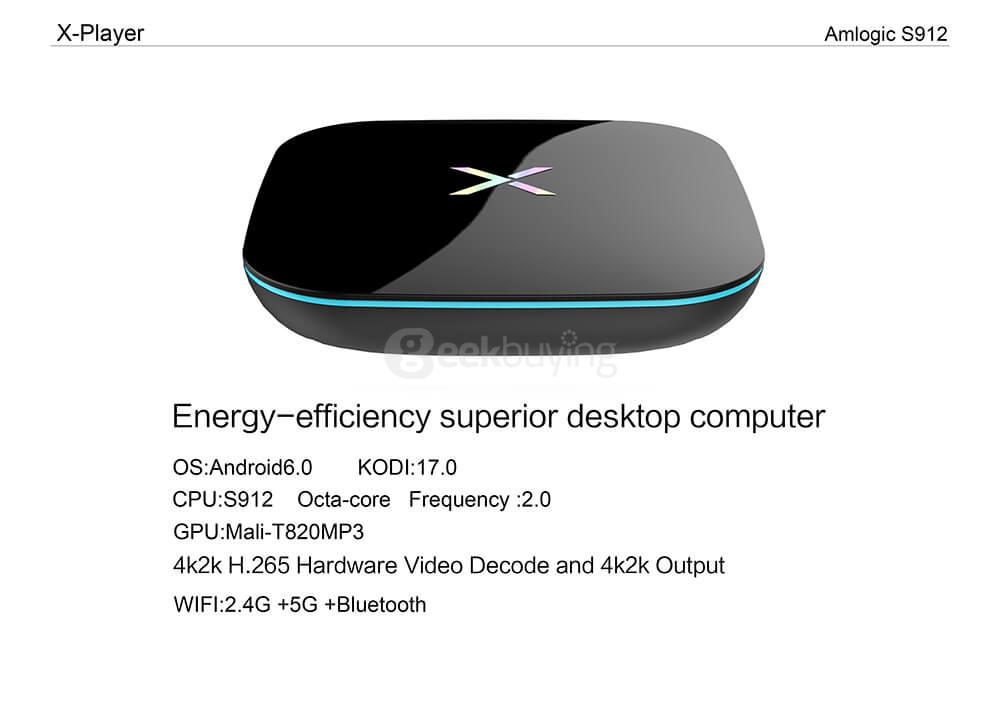 X-Player Android 6.0 Amlogic S912 2G/16G TV BOX 2.4G+5G Dual Band WIFI Gigabit LAN Bluetooth KODI LED Display