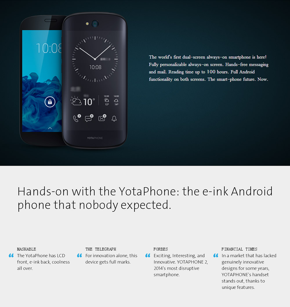 [Spain Stock] YotaPhone 2 YD206 Dual Screen 5.0 Inch FHD + 4.7 Inch Always-on E-ink 4G LTE Android 4.4 Smartphone Qualcomm Snapdragon 800 Quad Core 2GB 32GB 8.0MP NFC Wireless Charge - Black
