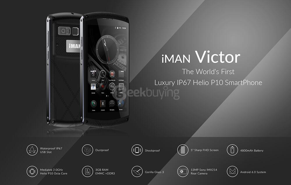 iMAN Victor IP67 Waterproof Dustproof Shockproof 5.0 inch FHD 4G LTE Android 6.0 Rugged Phone MT6755 Octa Core 3GB 32GB 13.0MP Touch ID 4800mAh OTG - Black
