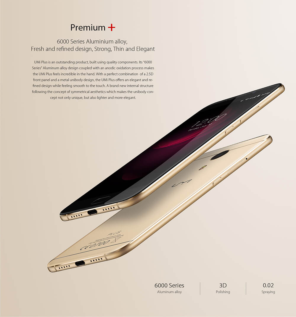 [HK Stock]UMI PLUS 5.5inch FHD 2.5D Screen 4G LTE Android 6.0 Smartphone MT6755 Helio P10 Octa Core 4GB 32GB 13.0MP 4000mAh Fast Charge Touch ID Type-C - Gold