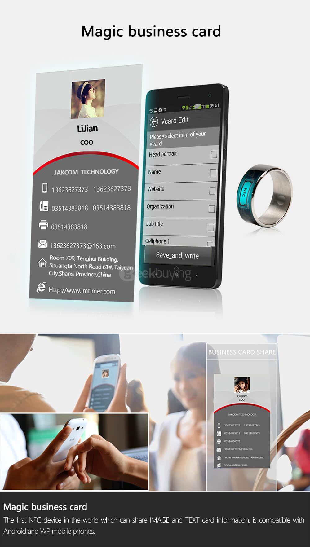 Size 8 Jakcom R3F Smart Ring Waterproof Wearable Ring for NFC Electronics Mobile Phone Android Smartphone - Black
