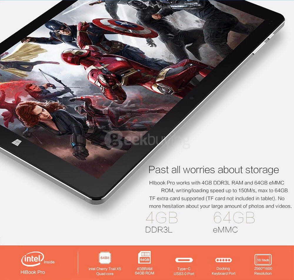 [Package A]CHUWI HiBook Pro  Intel Cherry Trail Z8300 10.1 inch Dual OS 2in1 Tablet (Gray) + Magnetic Docking Keyboard (Gray)