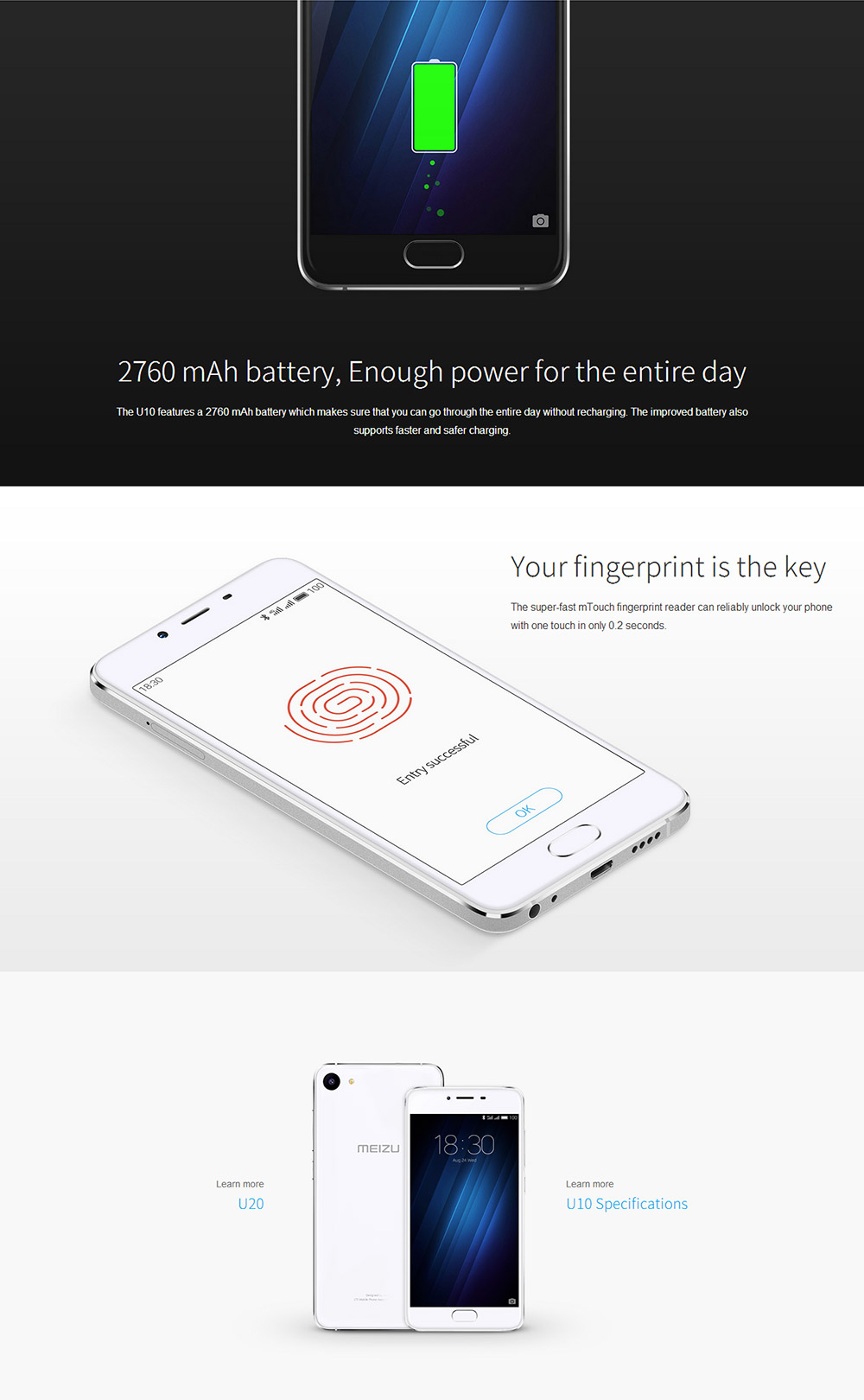 Meizu MEILAN U10 5.0inch 2.5D HD Screen 4G LTE Flyme 5 Smartphone 64bit MT6750 Octa Core 2GB 16GB 5.0MP 13.0MP Fingerprint ID - White