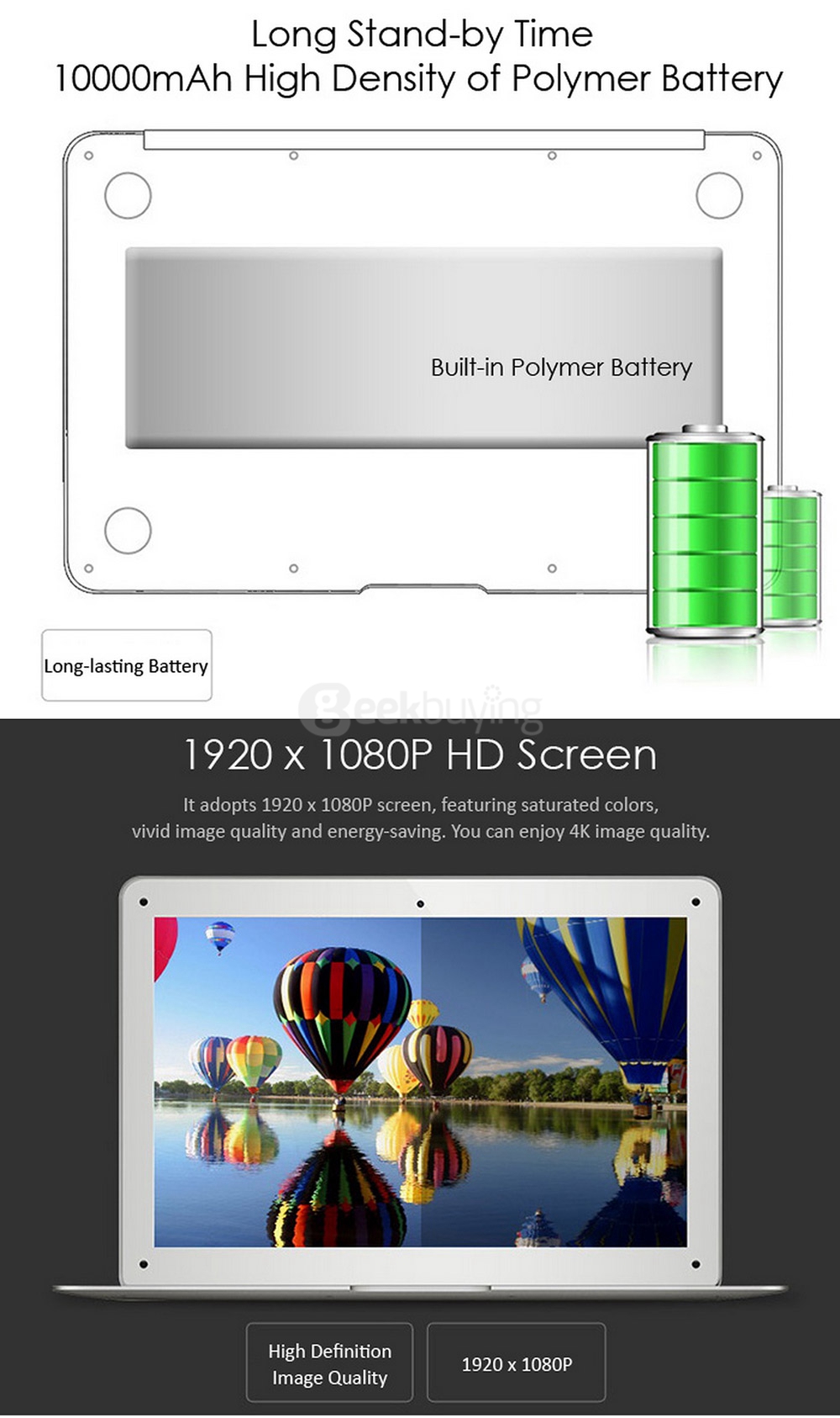 Jumper EZbook 2 Ultrabook Laptop Intel Cherry Trail Z8350 14.1 inch Windows 10 Home 4GB/64GB Quad Core 1.92GHz LED Screen 1920*1080 - Silver