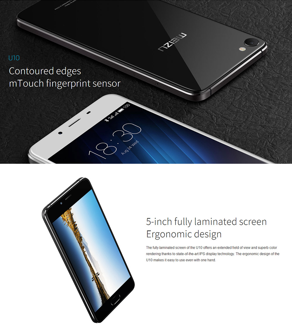 Meizu MEILAN U10 5.0inch 2.5D HD Screen 4G LTE Flyme 5 Smartphone 64bit MT6750 Octa Core 2GB 16GB 5.0MP 13.0MP Fingerprint ID - White