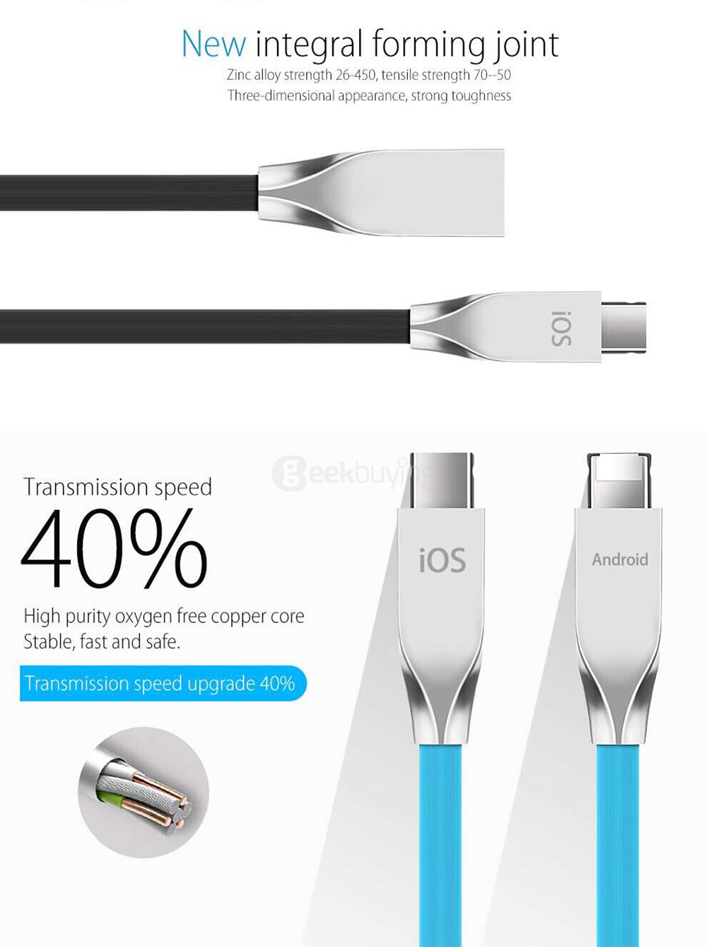 POFAN RT-C1 2-in-1 8Pin & Micro USB Combo 2.1A Phone Data Charging Cable 1.2M Support Android iOS - Black