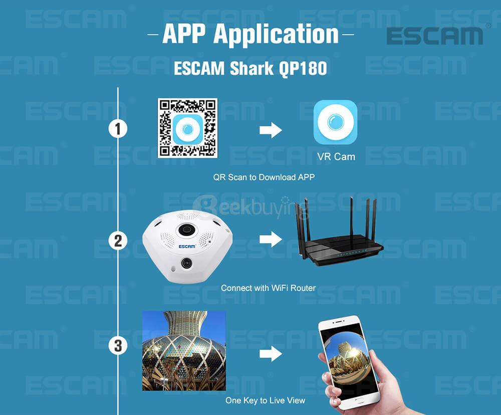Escam Shark QP180 960P 1.3MP WiFi Panoranic Fisheye Infrared Camera H.264 Compression Night Vision Camera