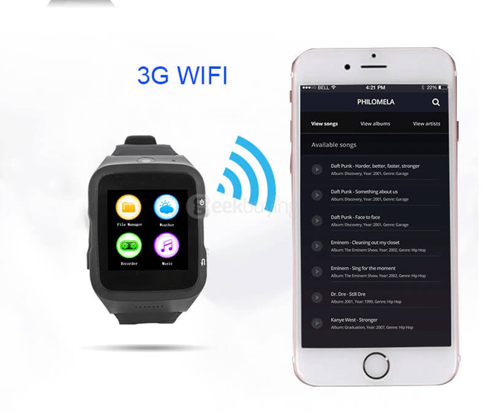 ZGPAX S83 3G Smart Watch Phone Android 5.1 MTK6580 Quad Core 1.3GHz 512MB/8GB 5.0MP Camera WiFi Bluetooth 4.0 GPS - Black
