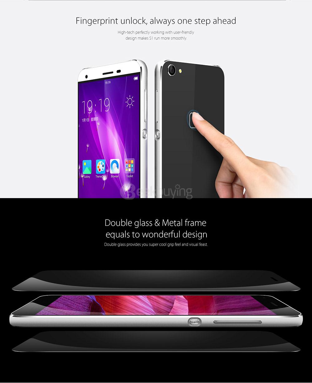 Elephone S1 5.0inch HD Android 6.0 3G Smartphone MT6580 1.3GHz Quad Core 1GB RAM 8GB ROM 8.0MP TOUCH ID Doubled-sided Glass - Black
