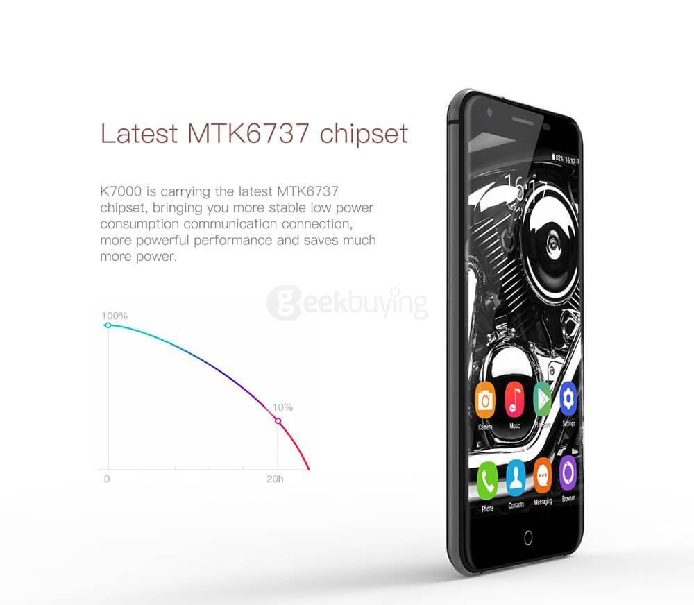 [HK Stock]Oukitel K7000 5.0inch HD Android 6.0 4G LTE Smartphone MT6737 Quad Core 1.3GHz 2GB RAM 16GB ROM 8.0MP TOUCH ID LED Notification Hotknot - Black