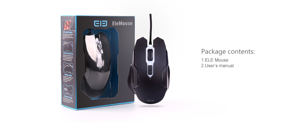 ELE EleEnter Professional USB Wired Gaming Mouse 2400 DPI Ergonomic Design with Colorful Breathing Light - Black