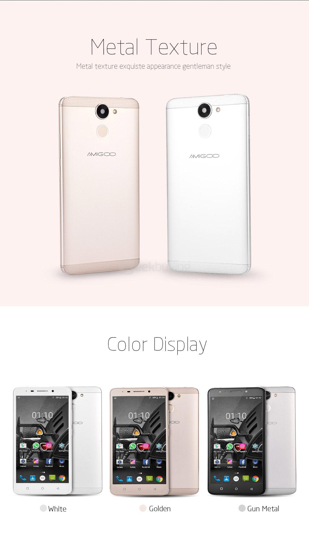 AMIGOO R700 5.5 Inch QHD Screen Android 6.0 Smartphone MT6580 Quad Core 512MB RAM 8GB ROM Dual Cameras Touch ID 2800mAh - Gold